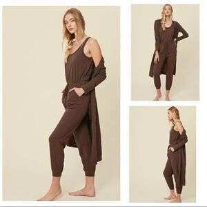 𝅺textured cotton jumpsuit & long cardigan knit set